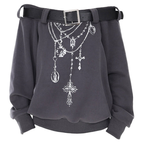 Boogzel Apparel Grunge Aesthetic Off-Shoulder Sweatshirt