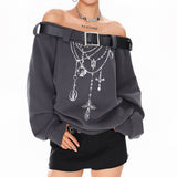 Boogzel Apparel Grunge Aesthetic Off-Shoulder Sweatshirt, view 3