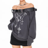 Boogzel Apparel Grunge Aesthetic Off-Shoulder Sweatshirt, view 4