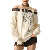 Boogzel Apparel Grunge Aesthetic Off-Shoulder Sweatshirt, view 5