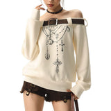 Boogzel Apparel Grunge Aesthetic Off-Shoulder Sweatshirt, view 6