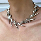 Boogzel Apparel Grunge Aesthetic Spike Choker Necklace, view 3