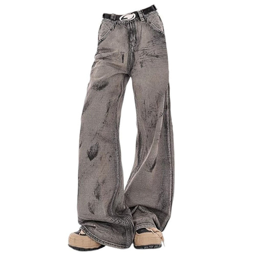 Boogzel Apparel Grunge Aesthetic Wide-Leg Jeans in Grey
