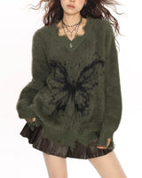 Boogzel Apparel Grunge Butterfly Fuzzy Knit Sweater, view 3