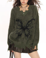 Boogzel Apparel Grunge Butterfly Fuzzy Knit Sweater, view 5