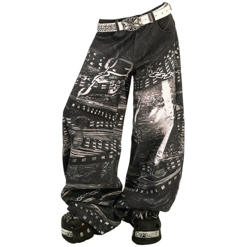 Boogzel Apparel Grunge Chain Print Wide Pants