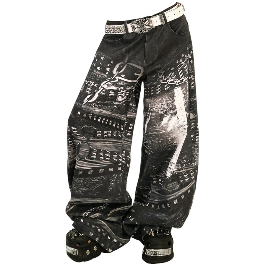 Boogzel Apparel Grunge Chain Print Wide Pants