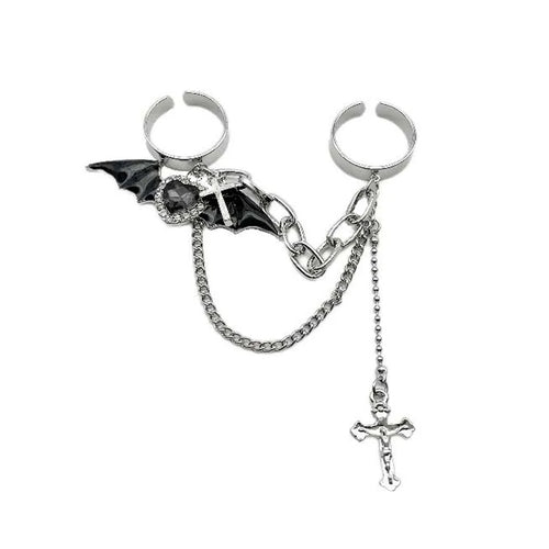 Boogzel Apparel Grunge Heart Cross Double Ring
