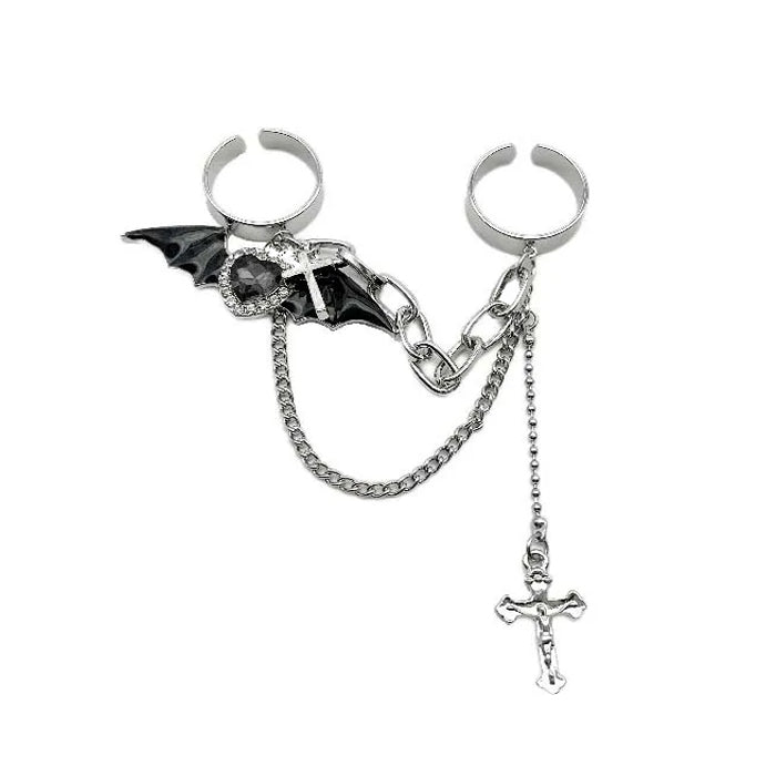 Boogzel Apparel Grunge Heart Cross Double Ring