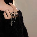Boogzel Apparel Grunge Heart Cross Double Ring, view 2