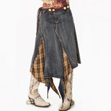 Boogzel Apparel Grunge Patchwork Plaid Denim Skirt, view 2