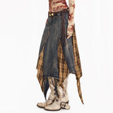 Boogzel Apparel Grunge Patchwork Plaid Denim Skirt, view 3