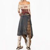 Boogzel Apparel Grunge Patchwork Plaid Denim Skirt, view 5