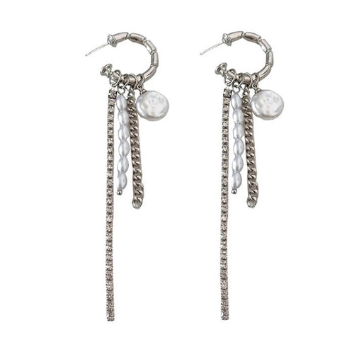 Boogzel Apparel Grunge Pearl Chain Tassel Earrings