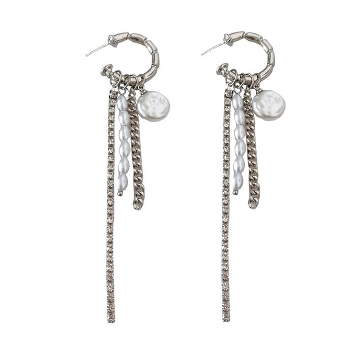 Boogzel Apparel Grunge Pearl Chain Tassel Earrings