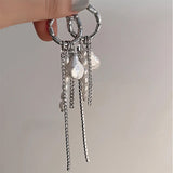 Boogzel Apparel Grunge Pearl Chain Tassel Earrings, view 2