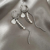 Boogzel Apparel Grunge Pearl Chain Tassel Earrings, view 3