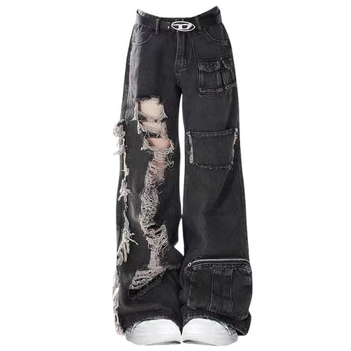 Boogzel Apparel Grunge Ripped Jeans in Black