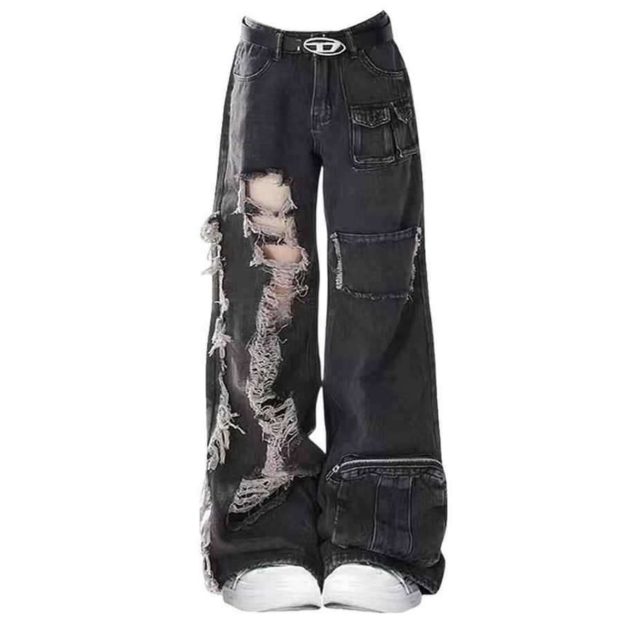 Boogzel Apparel Grunge Ripped Jeans in Black