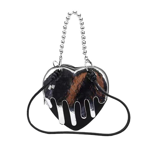 Boogzel Apparel Grunge Silver Drip Heart Handbag