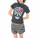 Boogzel Apparel Grunge Skeleton Heart Print T-Shirt, view 4