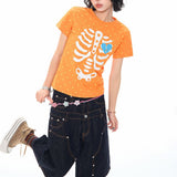 Boogzel Apparel Grunge Skeleton Heart Print T-Shirt, view 6
