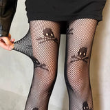Boogzel Apparel Grunge Skull Fishnet Tights, view 2