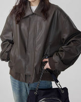 Boogzel Apparel Grunge Sleaze Leather Bomber Jacket, view 2