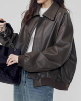 Boogzel Apparel Grunge Sleaze Leather Bomber Jacket, view 3