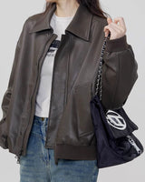 Boogzel Apparel Grunge Sleaze Leather Bomber Jacket, view 4