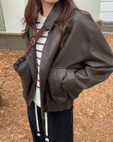 Boogzel Apparel Grunge Sleaze Leather Bomber Jacket, view 6