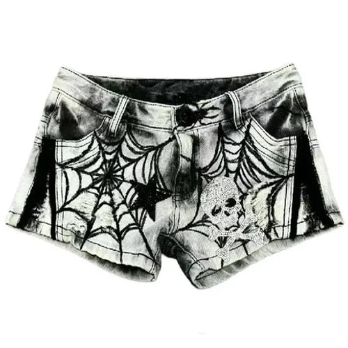 Boogzel Apparel Grunge Spider Web Print Denim Shorts