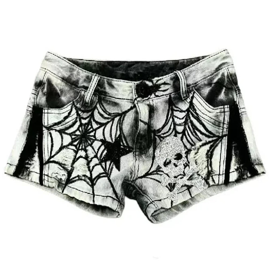 Boogzel Apparel Grunge Spider Web Print Denim Shorts