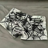 Boogzel Apparel Grunge Spider Web Print Denim Shorts, view 5