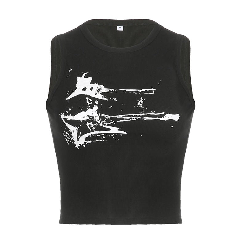 Boogzel Apparel Guitar Print Ribbed Top