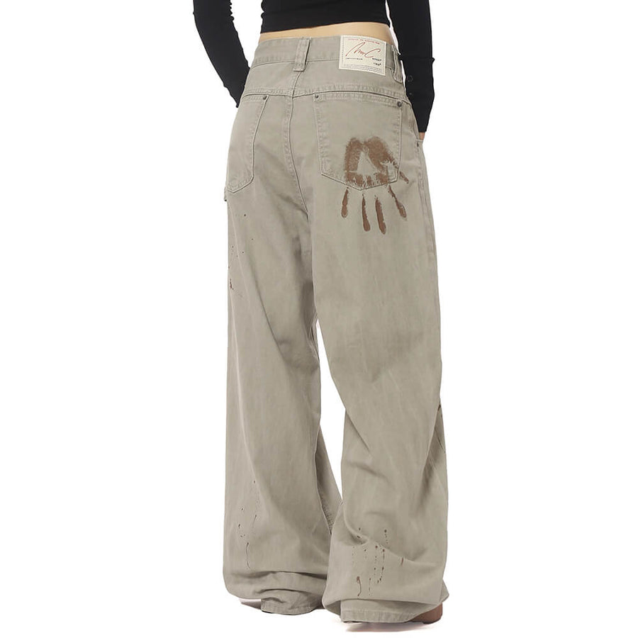 Boogzel Apparel Handprint Wide-Leg Jeans