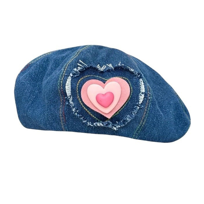 Boogzel Apparel Heart Patch Denim Beret Hat