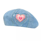 Boogzel Apparel Heart Patch Denim Beret Hat, view 2