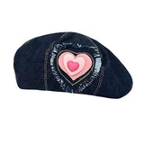 Boogzel Apparel Heart Patch Denim Beret Hat, view 3
