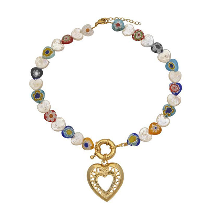 Boogzel Apparel Heart Pearl Beaded Choker