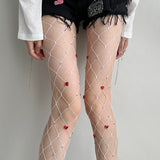 Boogzel Apparel Heart Rhinestone Fishnet Tights, view 3