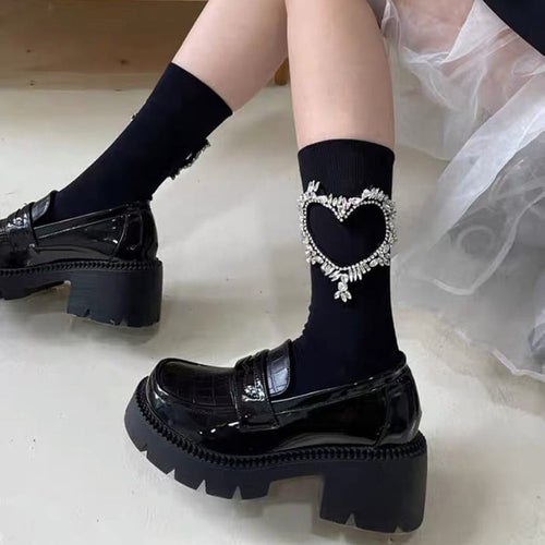 Boogzel Apparel Heart Rhinestone Socks
