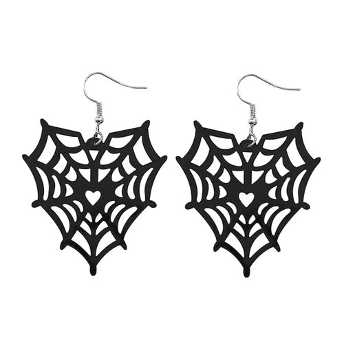 Boogzel Apparel Heart Spider Web Drop Earrings