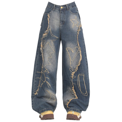 Boogzel Apparel Heart & Star Fringe Wide Jeans