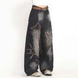 Boogzel Apparel Heart & Star Fringe Wide Jeans, view 4