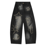 Boogzel Apparel Heart & Star Fringe Wide Jeans, view 6