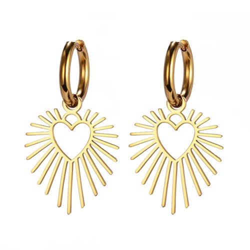 Boogzel Apparel Heart Sun Pendant Drop Earrings