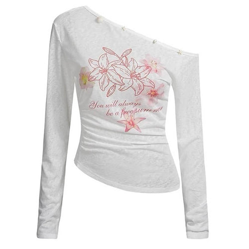 Boogzel Apparel Hibiscus Flower One-Shoulder Top