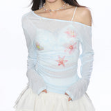Boogzel Apparel Hibiscus Flower One-Shoulder Top, view 3