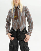 Boogzel Apparel High School Crush Striped Cropped Shirt, view 3